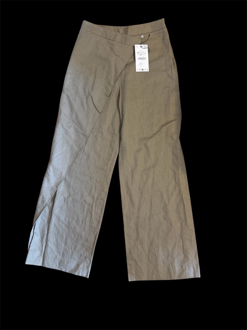 Women Zara olive linen Wide-Leg Pants -size S NWT